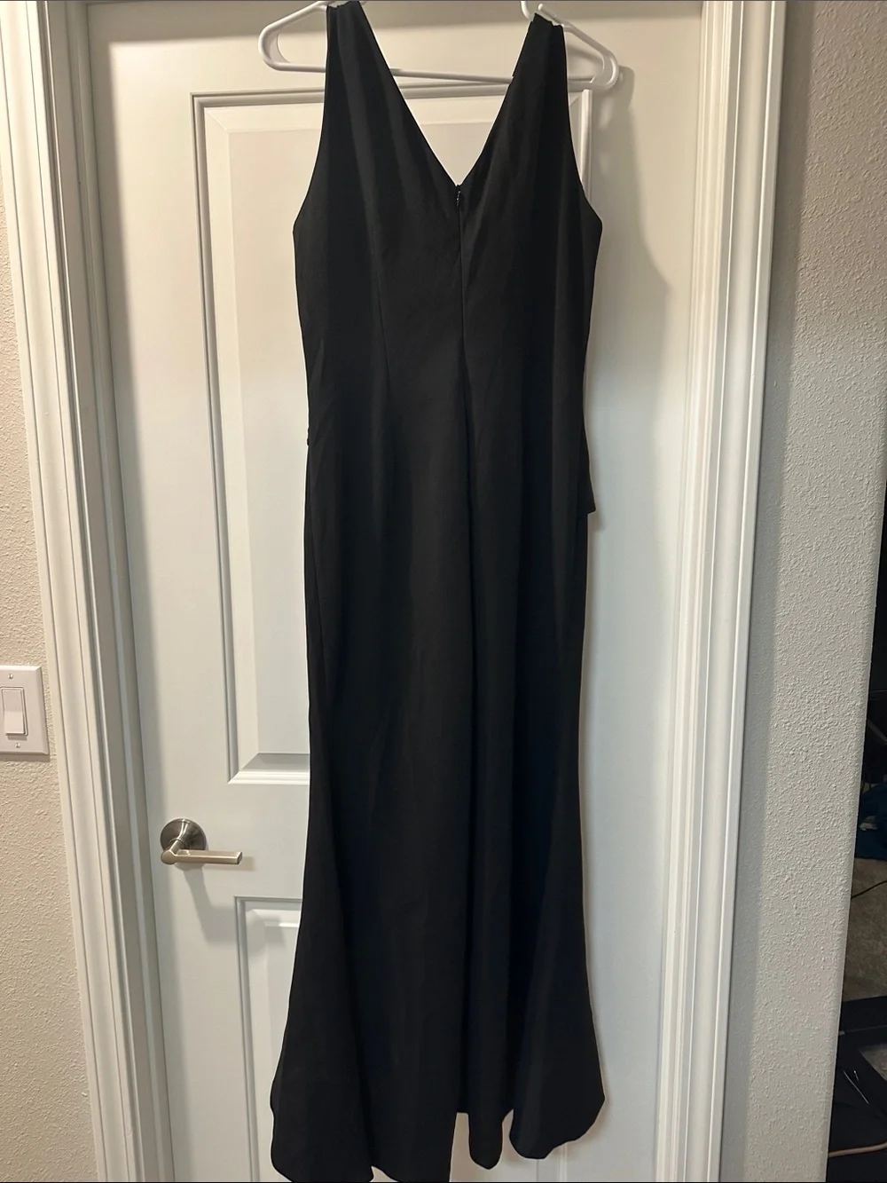 Black Sleeveless V-Neck Ruffle Front Evening Dress